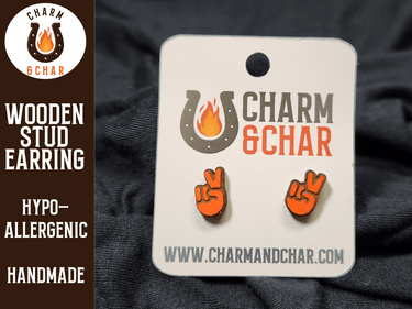 Peace Sign Hand Wood Stud Earrings - Retro Fashion Earring - Stud Earring - Charm and Char